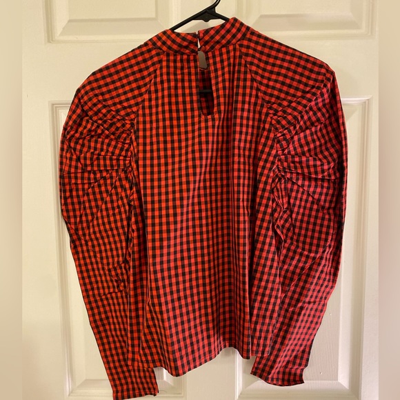 NWT H&M Gingham Puff Sleeve Top - Picture 4 of 4